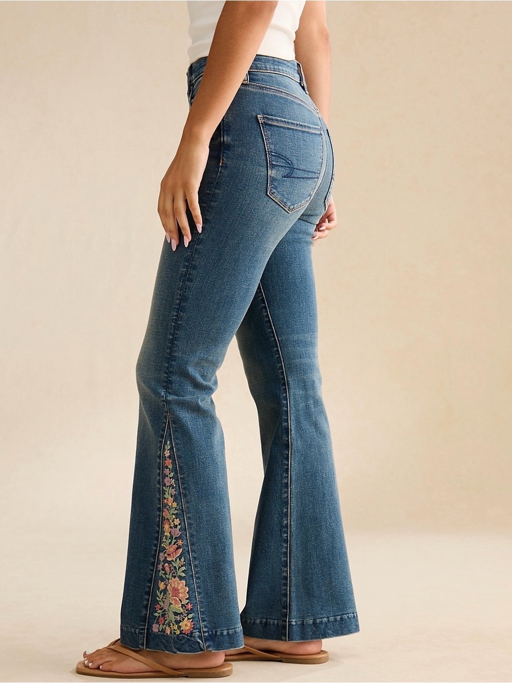 American Eagle Outfitters Super High-Waisted Embroidered Flare Jean